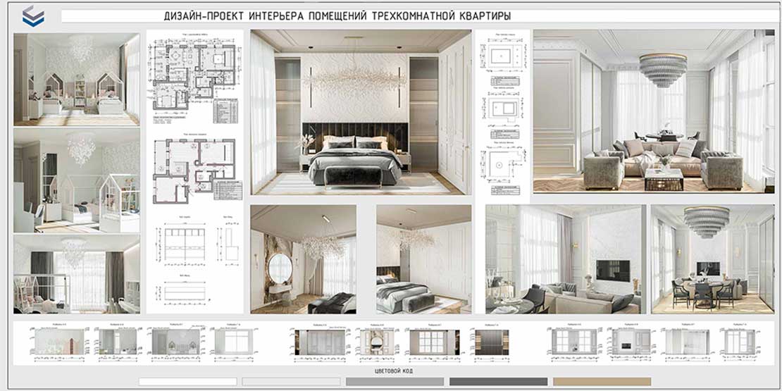 дизайн проект интерьера трехкомнатной квартиры